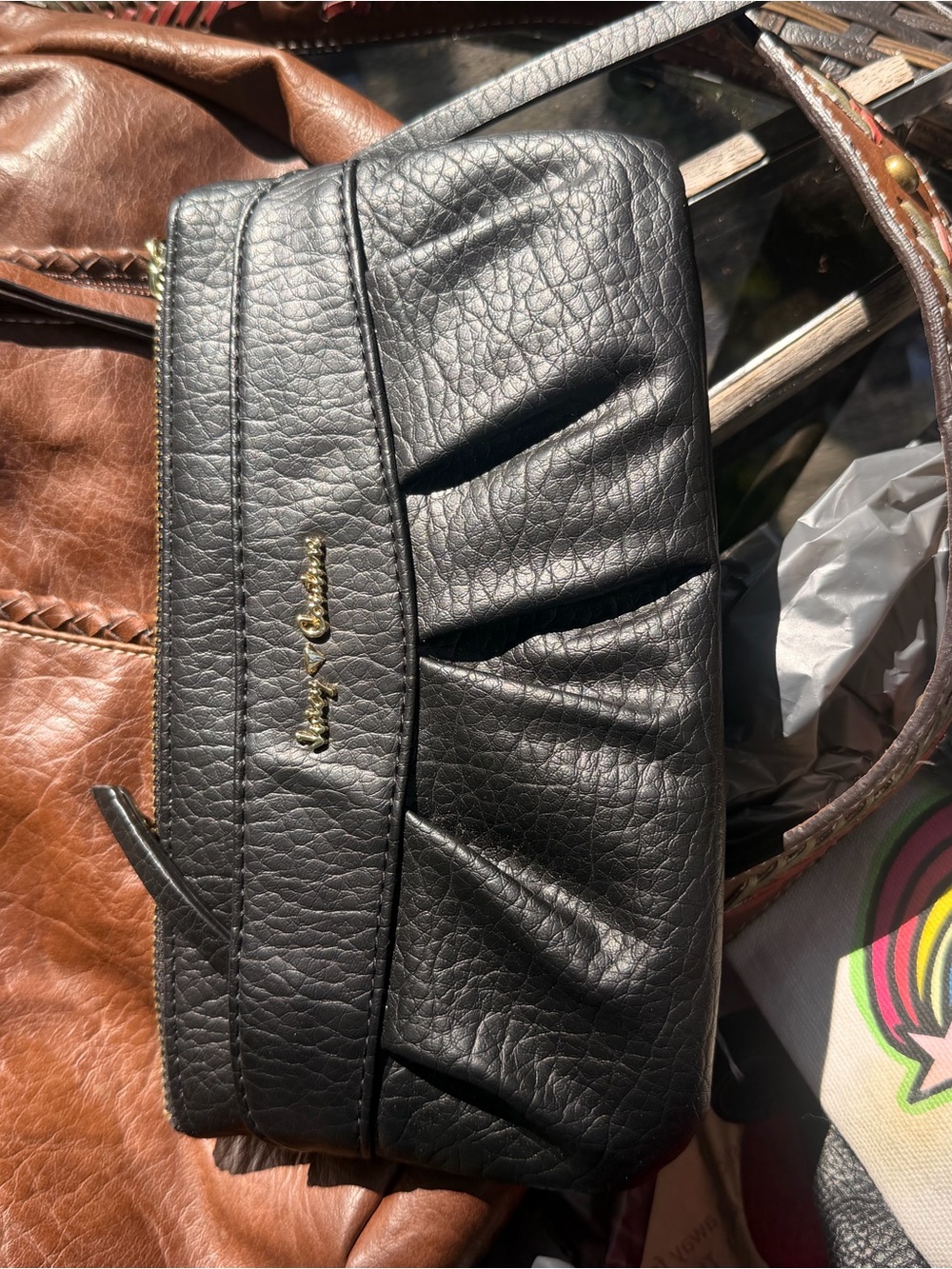 Juicy Couture Black Quilted Wristlet Clutch with Gold Logo